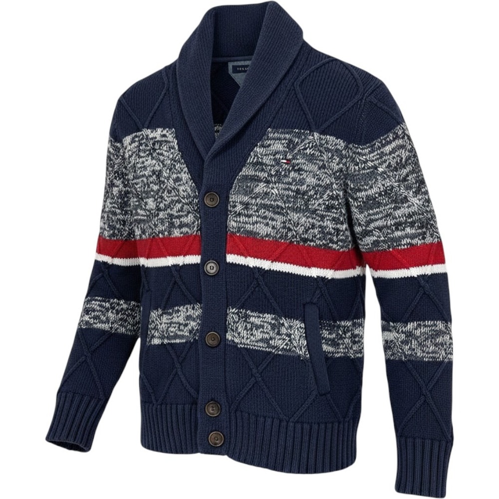 Tommy Hilfiger Mens Cable Knit Cardigan Coastal Medium Preppy Heritage Holiday